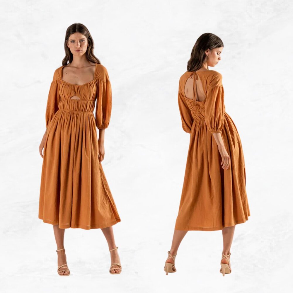 Mon Renn Luelle Midi Dress in Caramel